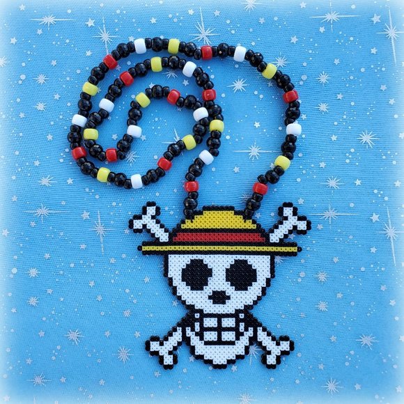 One Piece Pirate Skull Straw Hat Kandi Necklace - Picture 2 of 7